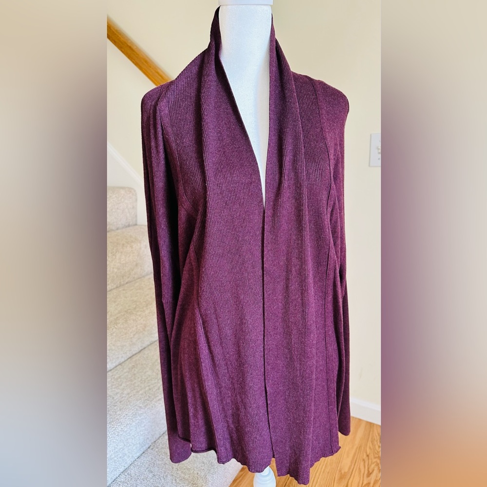 Jana maroon or burgundy knit cardigan sweater. Size large. High low hem.
